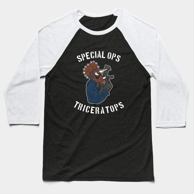 Special Ops Triceratops Baseball T-Shirt by dumbshirts